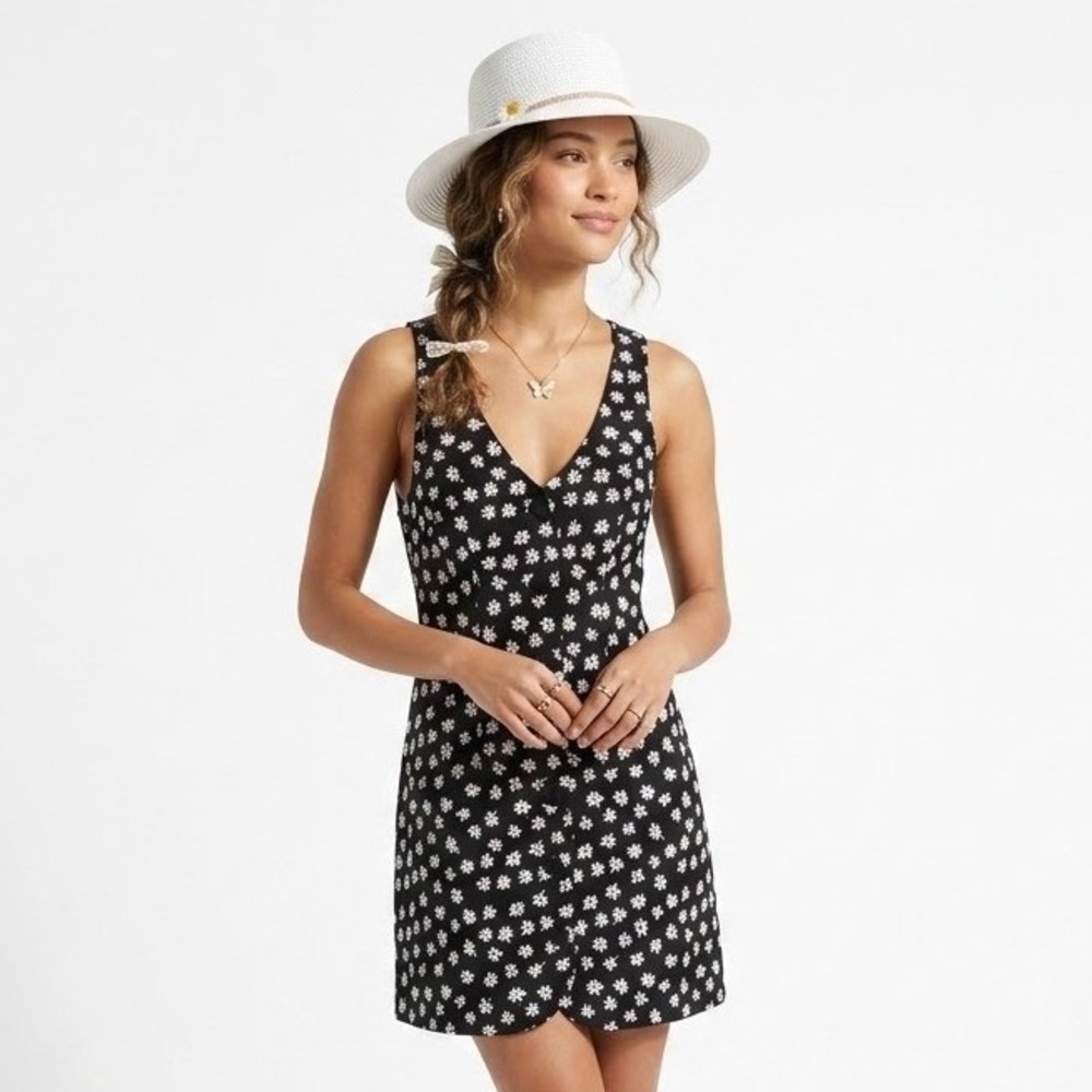 Cooperative Mini Dress Womens 4 Black Daisy Floral Sleeveless 90s Feminine Retro